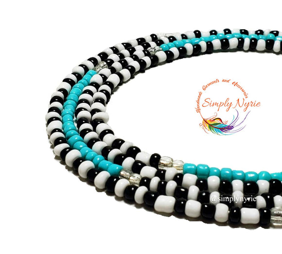 Teal Black and White Waist Beads