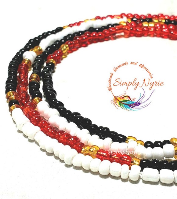 Black Pearl White and Clear Red Waist Beads