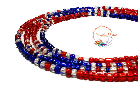 Blue Red and Clear Waist Beads