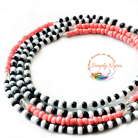Pink Black and White Waist Beads